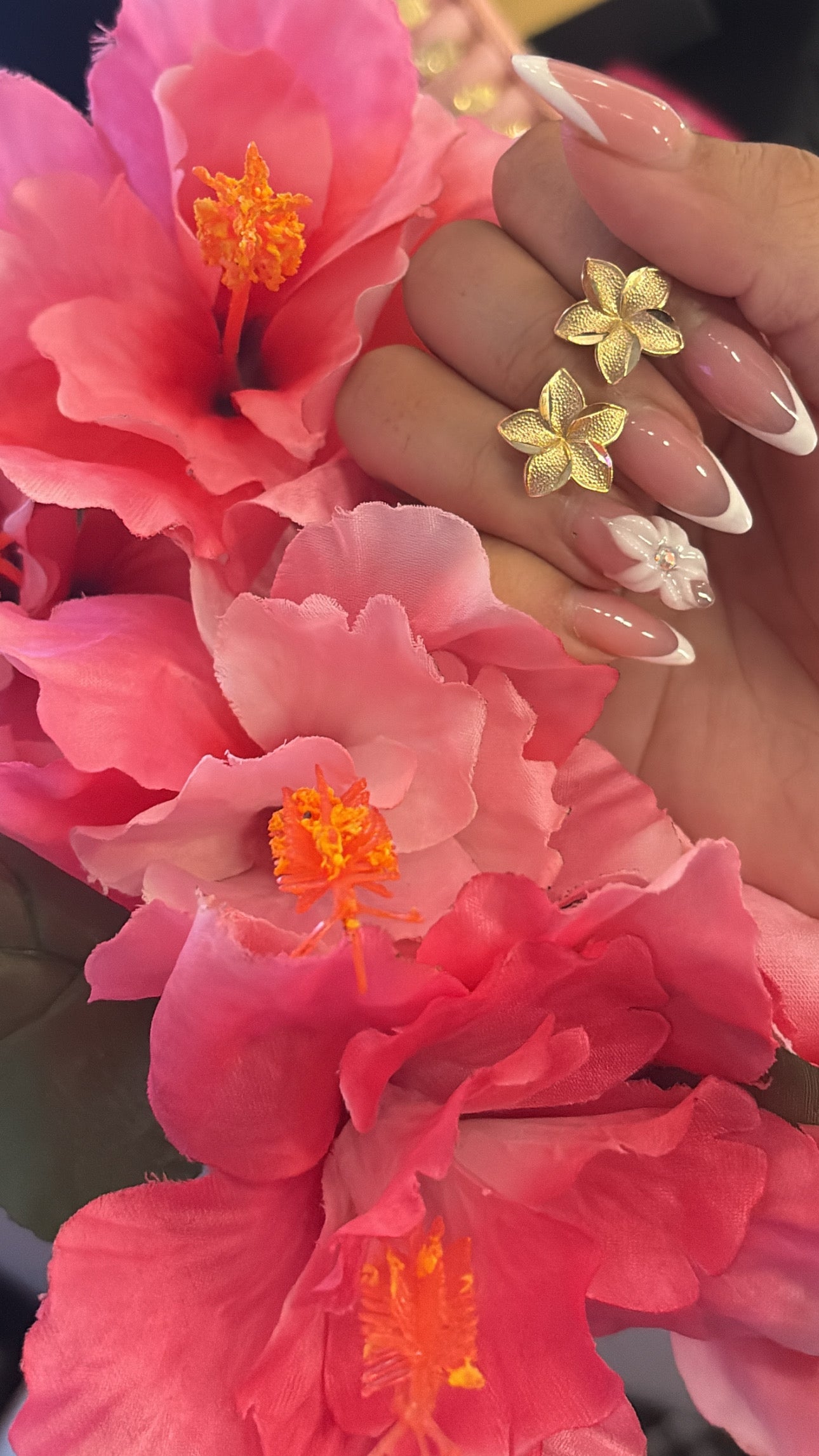 14k hibiscus earrings