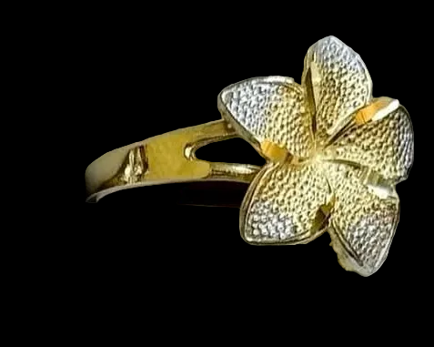 14k Tri Color Plumeria Ring